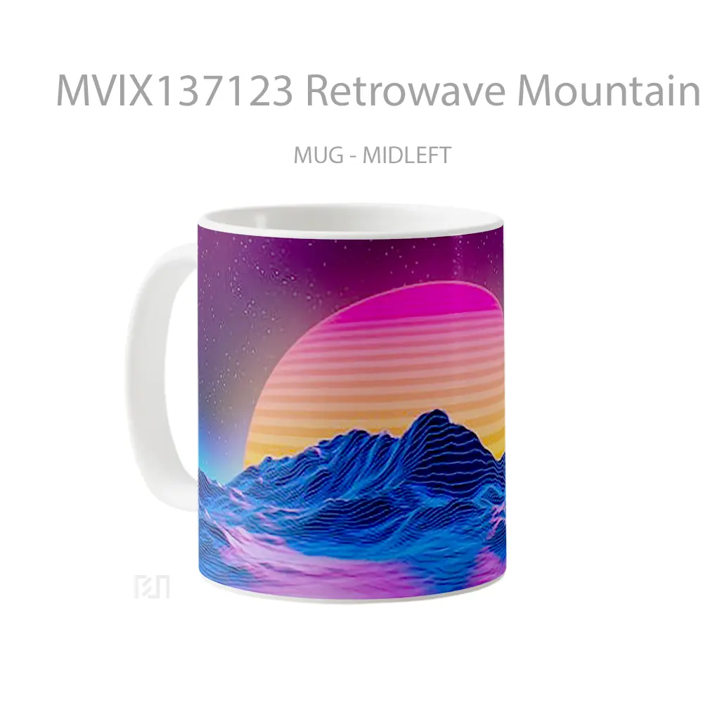 Mug Retrowave Mountains Of Star Lines And Sun Gelas Pemandangan Alam - All-side / Desain