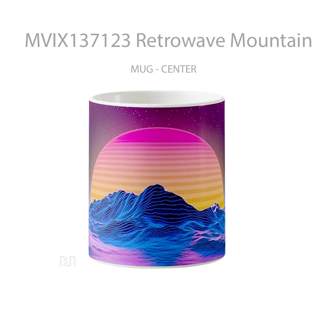 Mug Retrowave Mountains Of Star Lines And Sun Gelas Pemandangan Alam