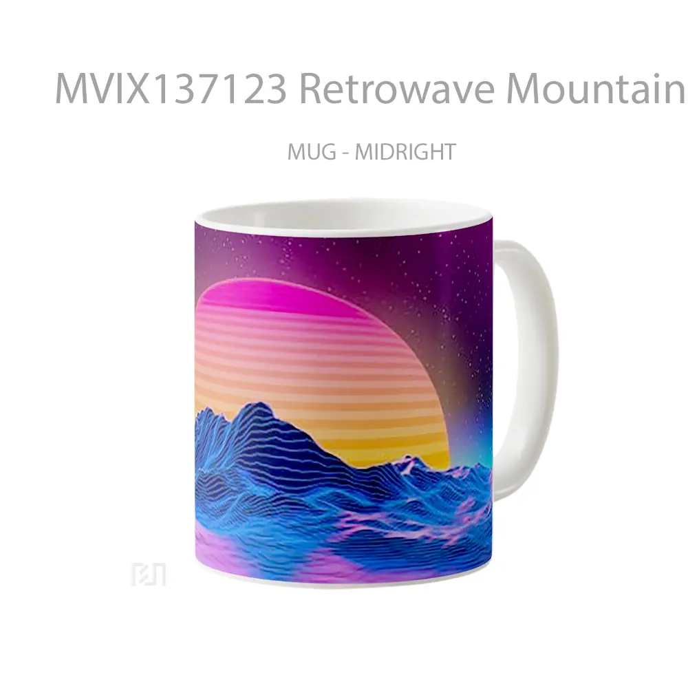 Mug Retrowave Mountains Of Star Lines And Sun Gelas Pemandangan Alam - All-side / Desain