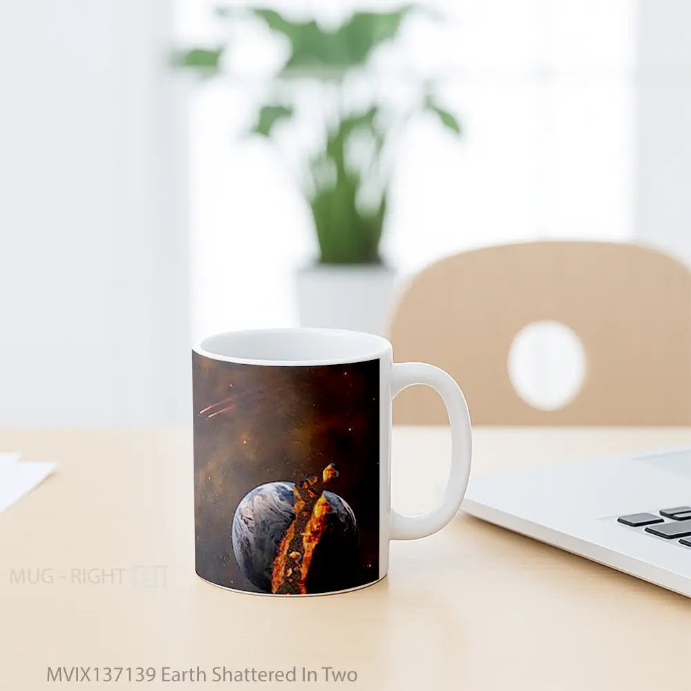 Mug Earth Shattered In Two Gelas Keramik Unik - All-side / Desain