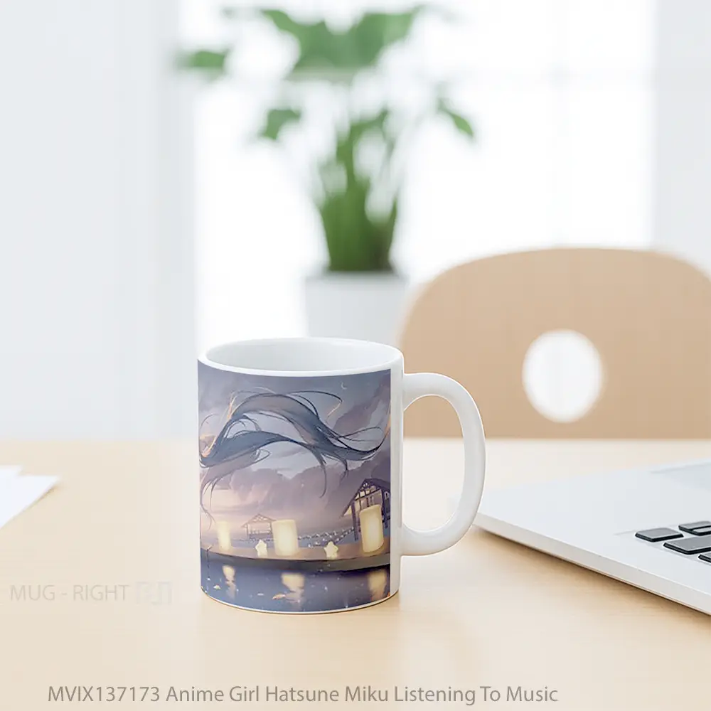 Mug Anime Girl Hatsune Miku Listening To Music Cangkir Anime - All-side / Desain
