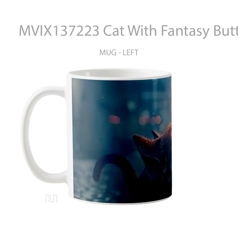 Mug Cat With Fantasy Butterfly Gelas Hewan Lucu - All-side / Desain