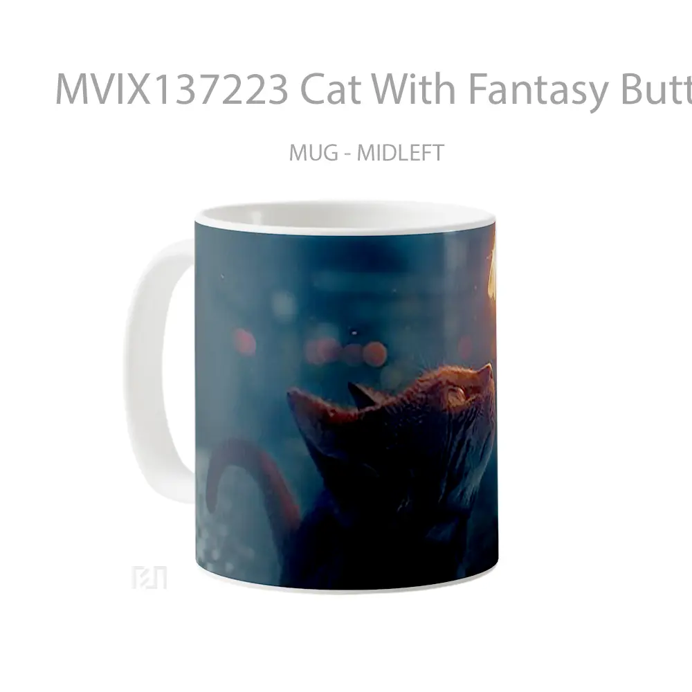 Mug Cat With Fantasy Butterfly Gelas Hewan Lucu - All-side / Desain