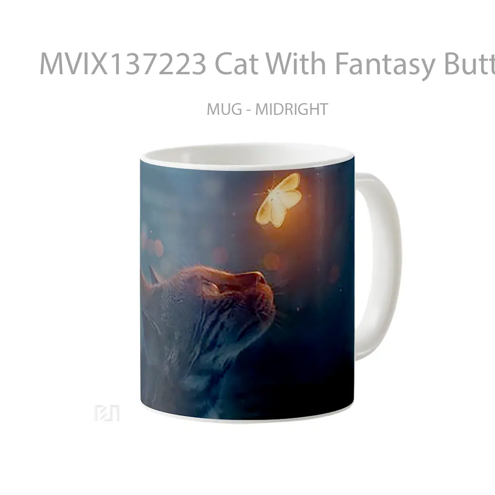 Mug Cat With Fantasy Butterfly Gelas Hewan Lucu - All-side / Desain