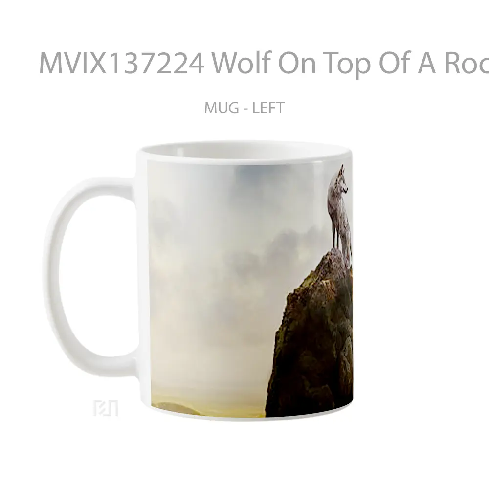 Mug Wolf On Top Of A Rock Gelas Hewan Lucu - All-side / Desain