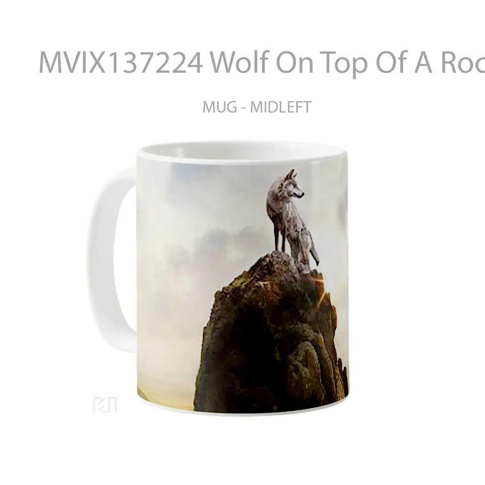 Mug Wolf On Top Of A Rock Gelas Hewan Lucu - All-side / Desain