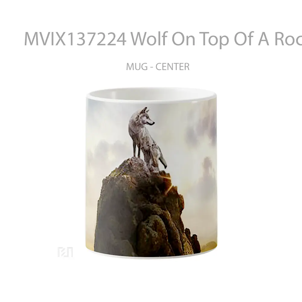 Mug Keramik Premium SNI - Mug Wolf On Top Of A Rock Gelas Hewan Lucu