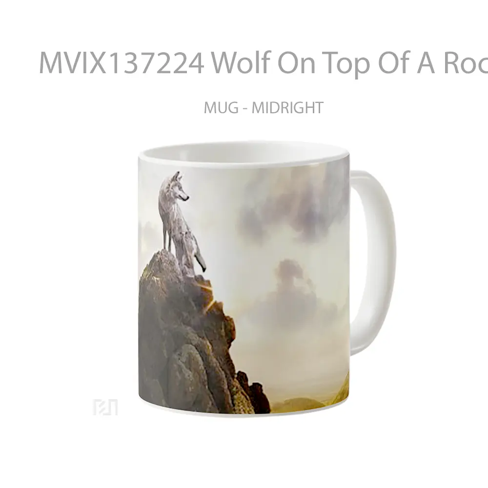 Mug Wolf On Top Of A Rock Gelas Hewan Lucu - All-side / Desain
