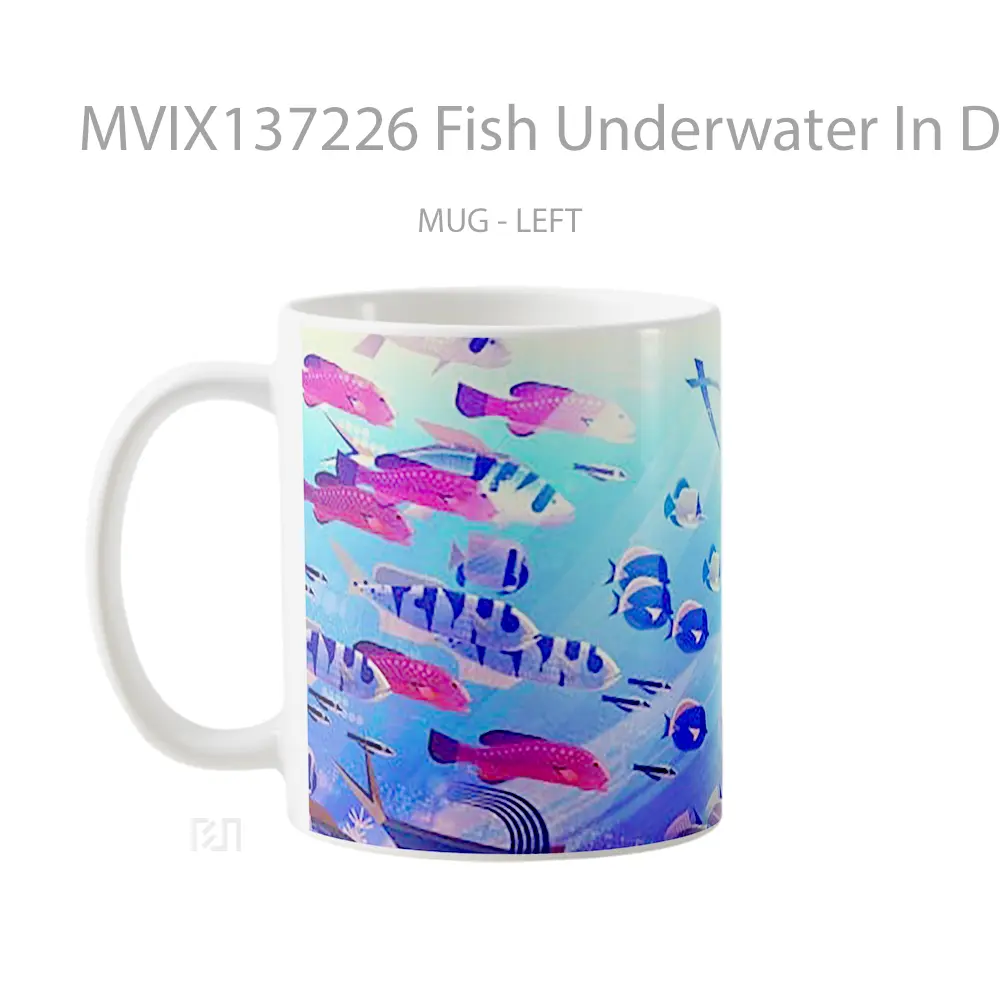 Mug Fish Underwater In Digital Art Gelas Hewan Lucu - All-side / Desain