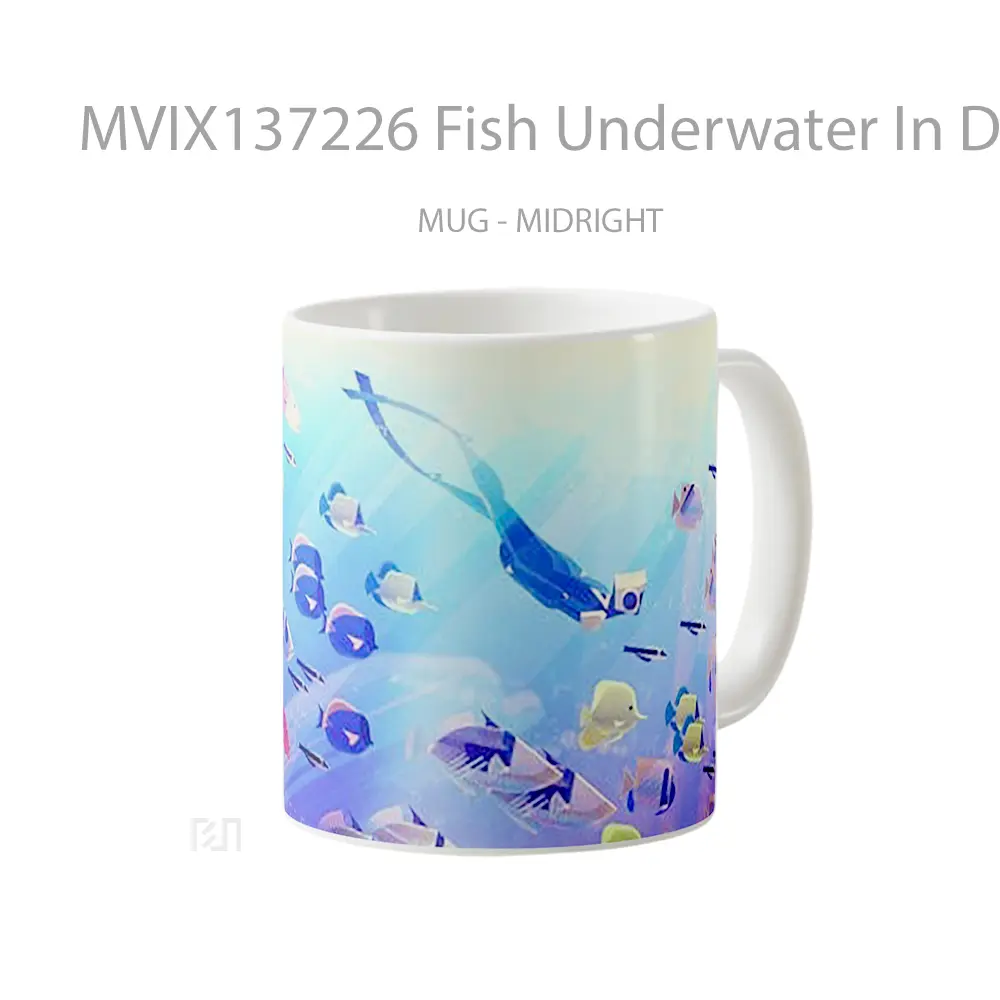 Mug Fish Underwater In Digital Art Gelas Hewan Lucu - All-side / Desain