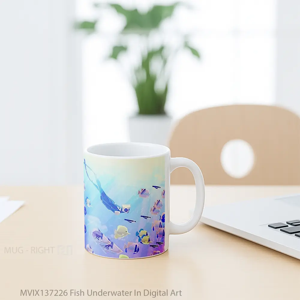 Mug Fish Underwater In Digital Art Gelas Hewan Lucu - All-side / Desain