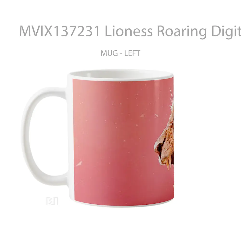 Mug Lioness Roaring Digital Art Gelas Seni Modern - All-side / Desain