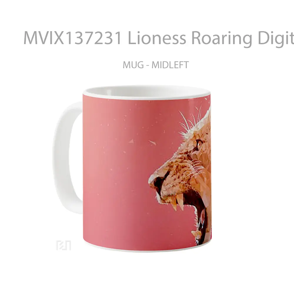 Mug Lioness Roaring Digital Art Gelas Seni Modern - All-side / Desain
