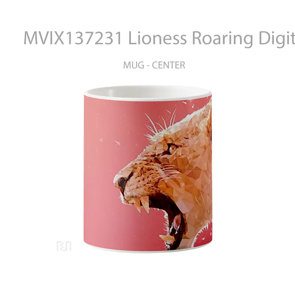 Mug Lioness Roaring Digital Art Gelas Seni Modern