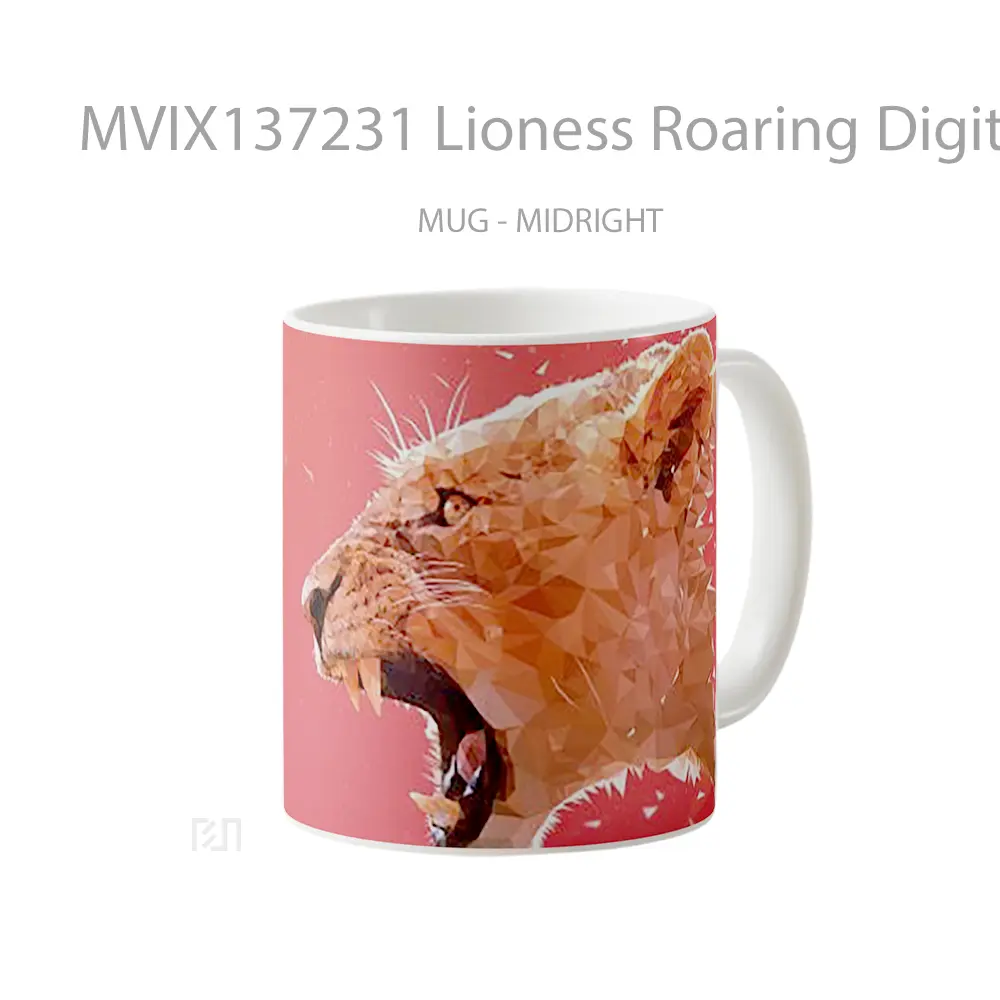 Mug Lioness Roaring Digital Art Gelas Seni Modern - All-side / Desain