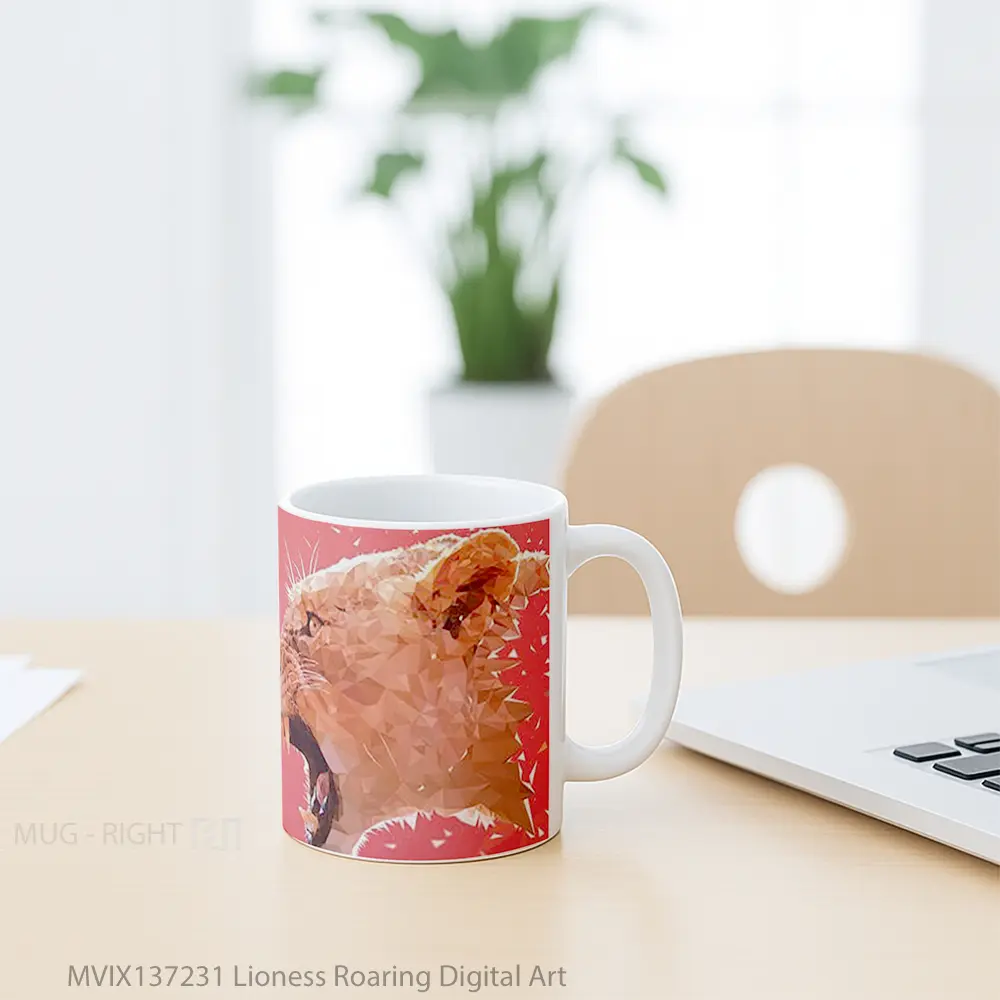 Mug Lioness Roaring Digital Art Gelas Seni Modern - All-side / Desain