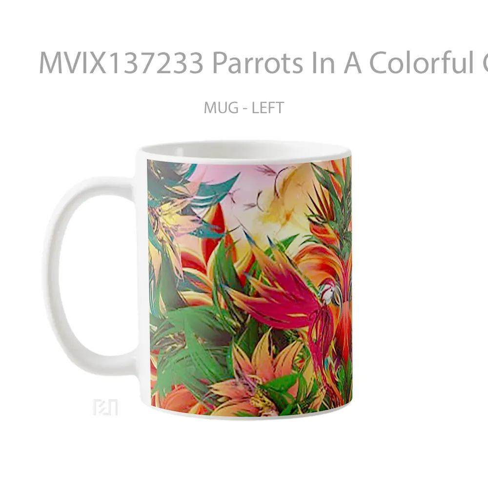Mug Parrots In A Colorful Garden Gelas Pemandangan Alam - All-side / Desain