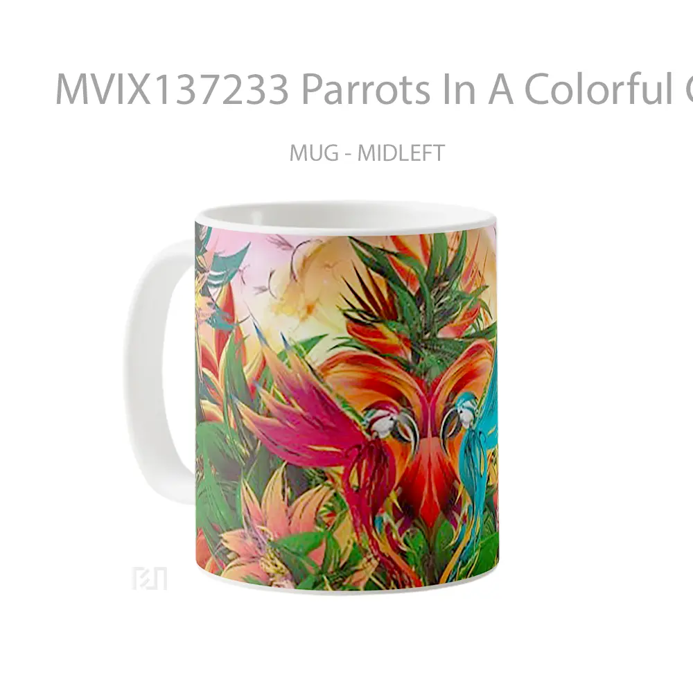 Mug Parrots In A Colorful Garden Gelas Pemandangan Alam - All-side / Desain