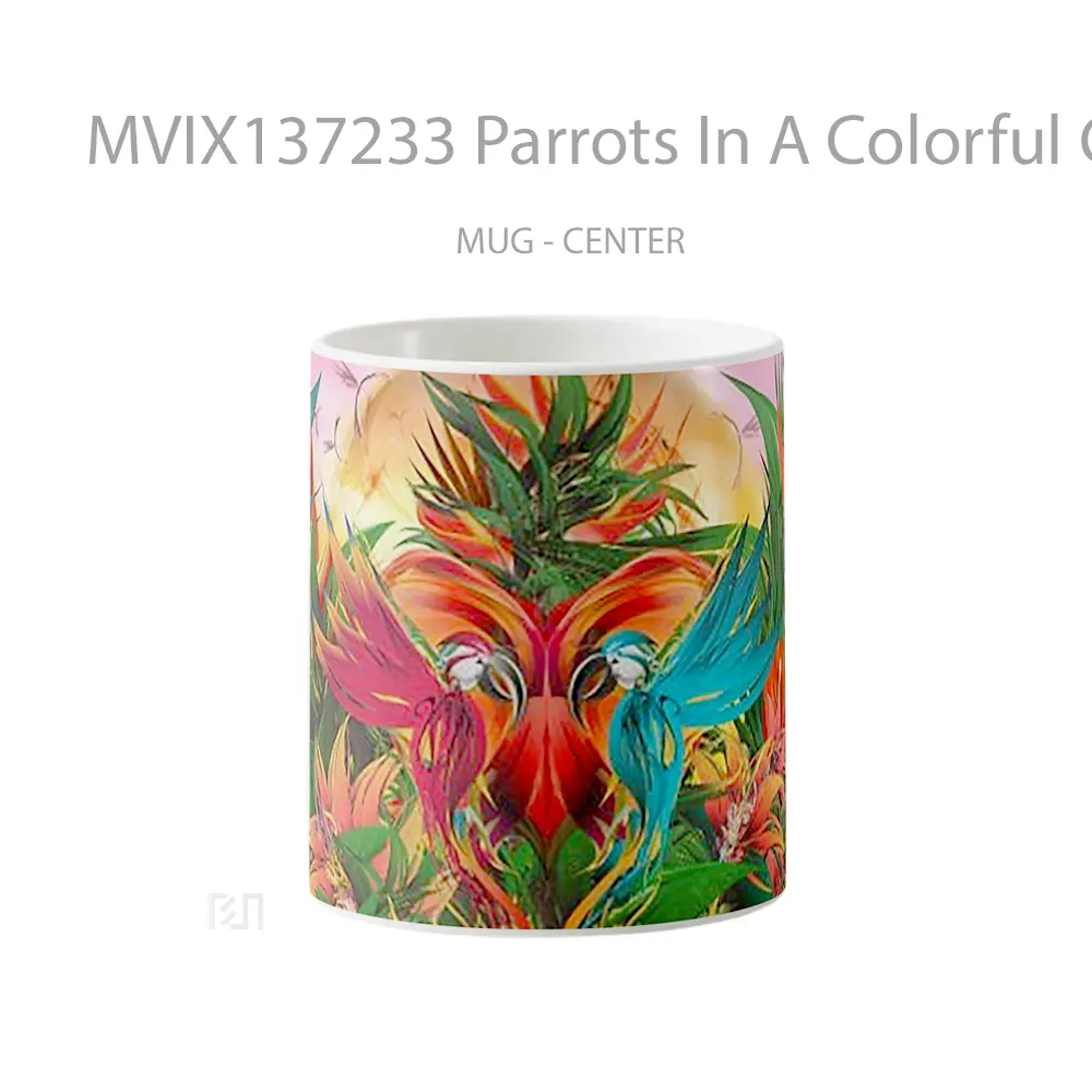 Mug Parrots In A Colorful Garden Gelas Pemandangan Alam