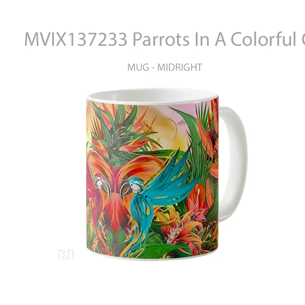 Mug Parrots In A Colorful Garden Gelas Pemandangan Alam - All-side / Desain