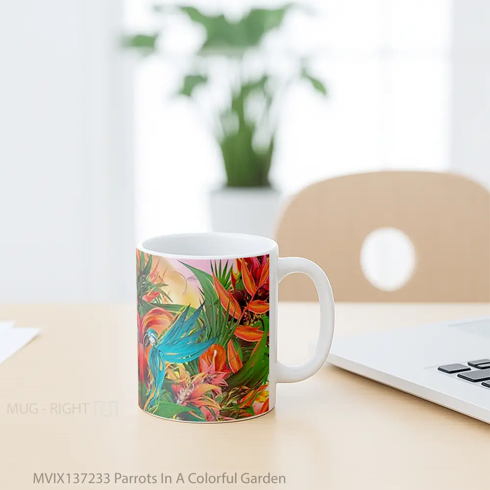 Mug Parrots In A Colorful Garden Gelas Pemandangan Alam - All-side / Desain