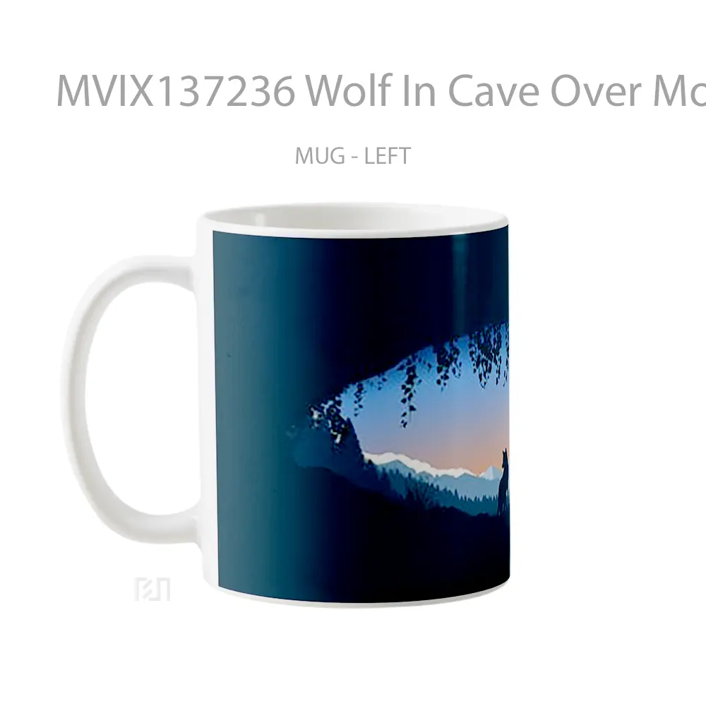 Mug Wolf In Cave Over Mountains Gelas Hewan Lucu - All-side / Desain