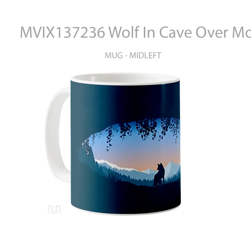 Mug Wolf In Cave Over Mountains Gelas Hewan Lucu - All-side / Desain