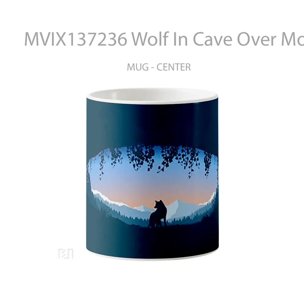 Mug Wolf In Cave Over Mountains Gelas Hewan Lucu