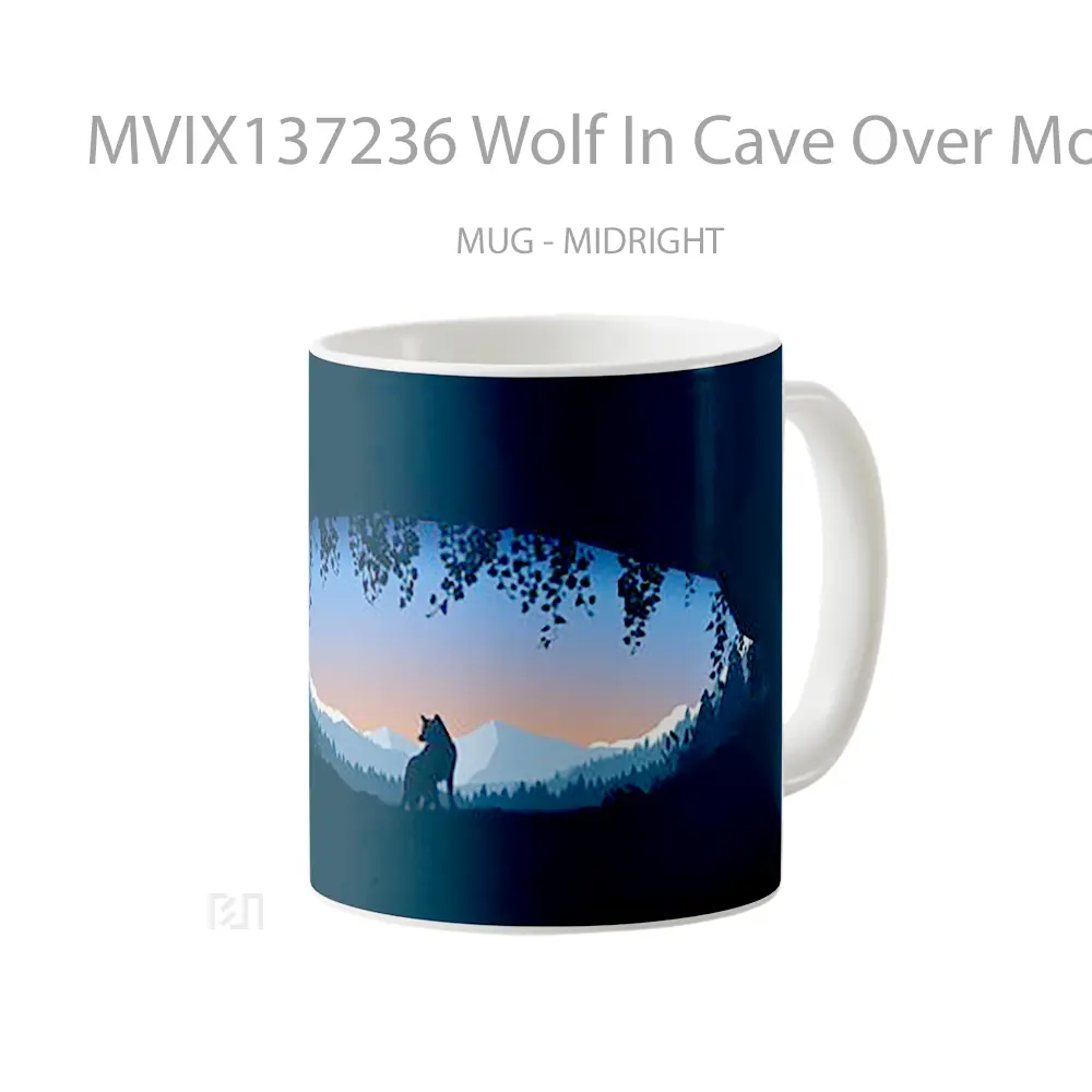 Mug Wolf In Cave Over Mountains Gelas Hewan Lucu - All-side / Desain