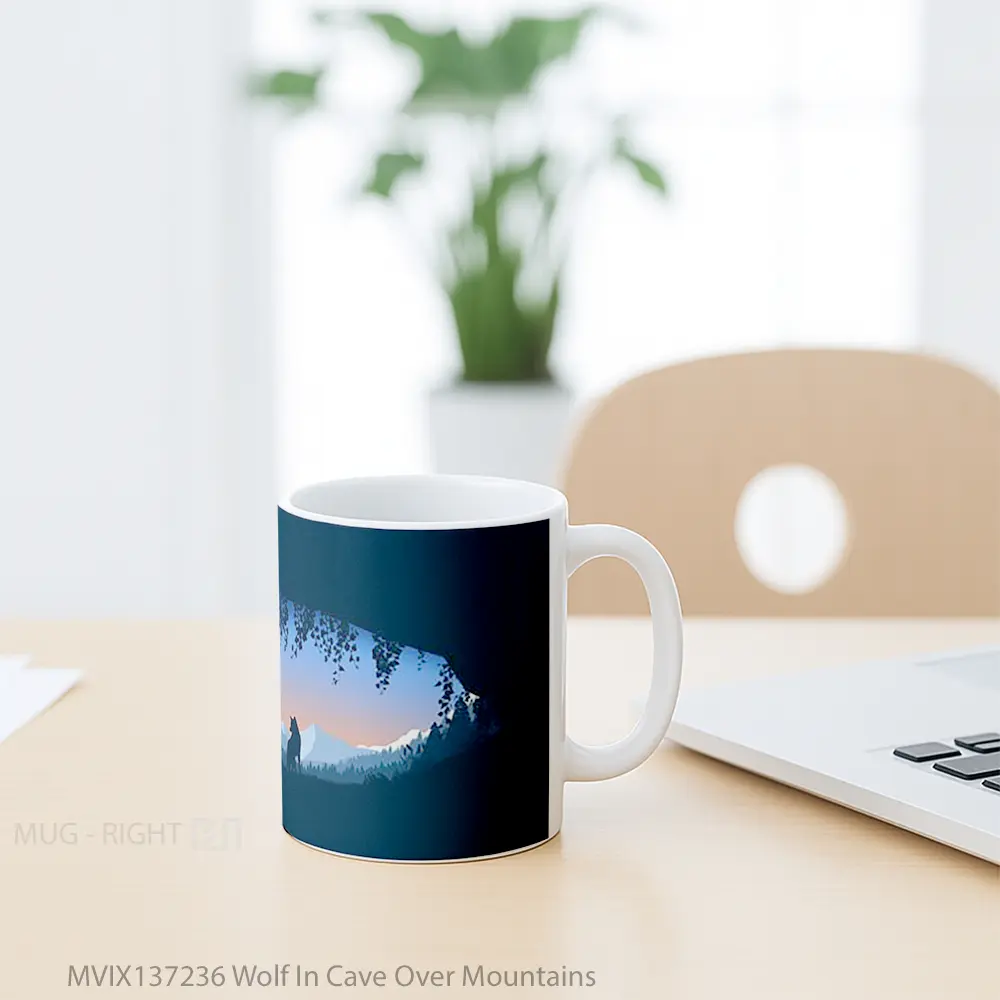 Mug Wolf In Cave Over Mountains Gelas Hewan Lucu - All-side / Desain