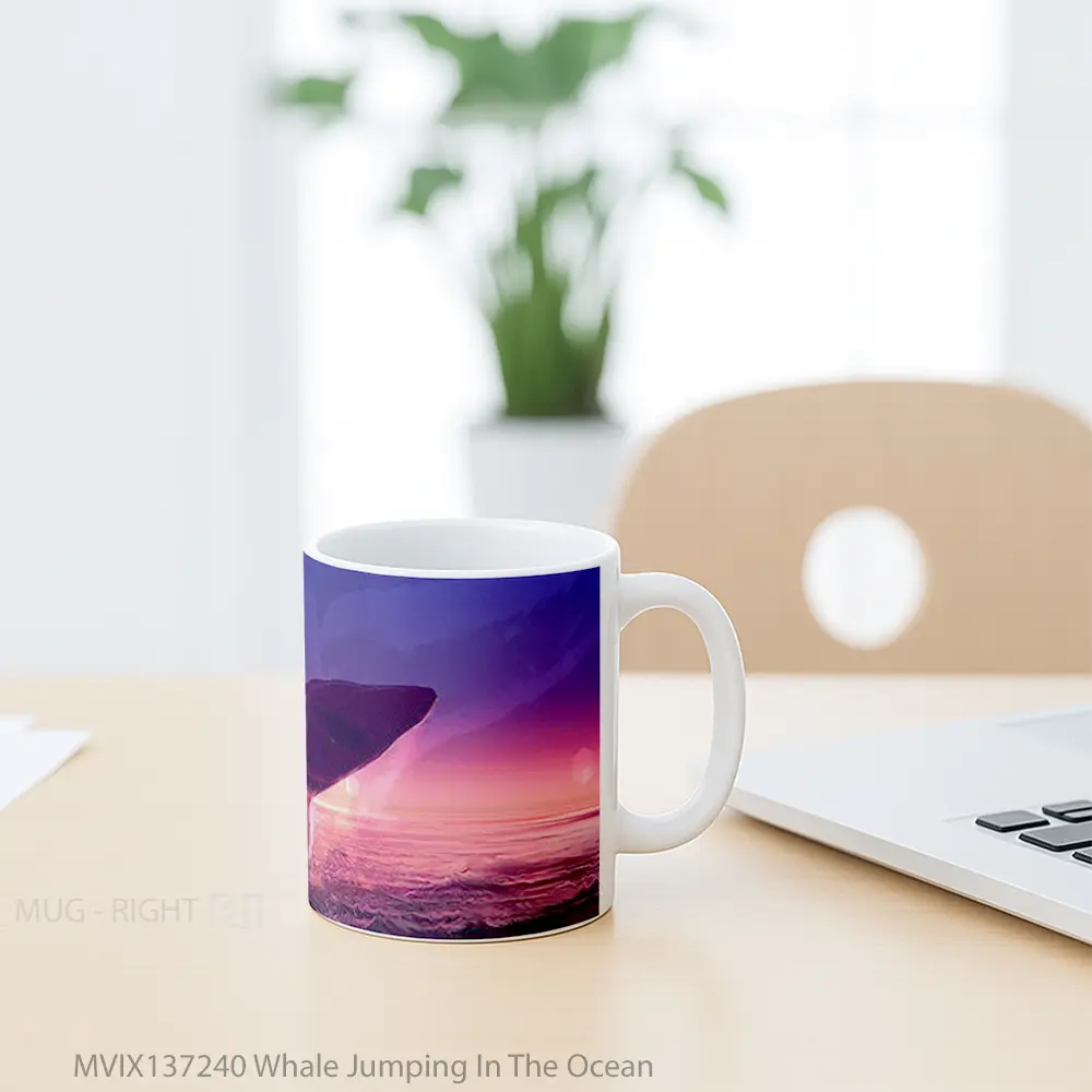 Mug Whale Jumping In The Ocean Gelas Hewan Lucu - All-side / Desain