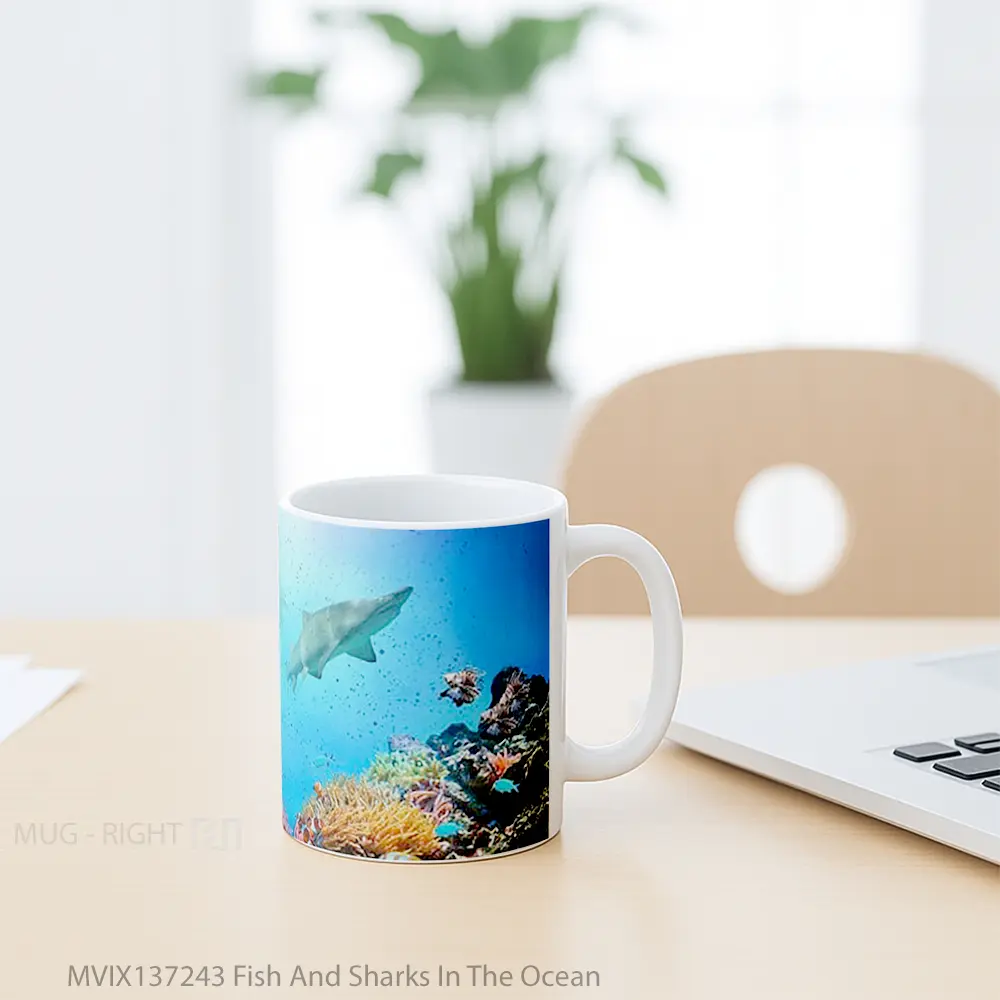 Mug Fish And Sharks In The Ocean Gelas Hewan Lucu - All-side / Desain