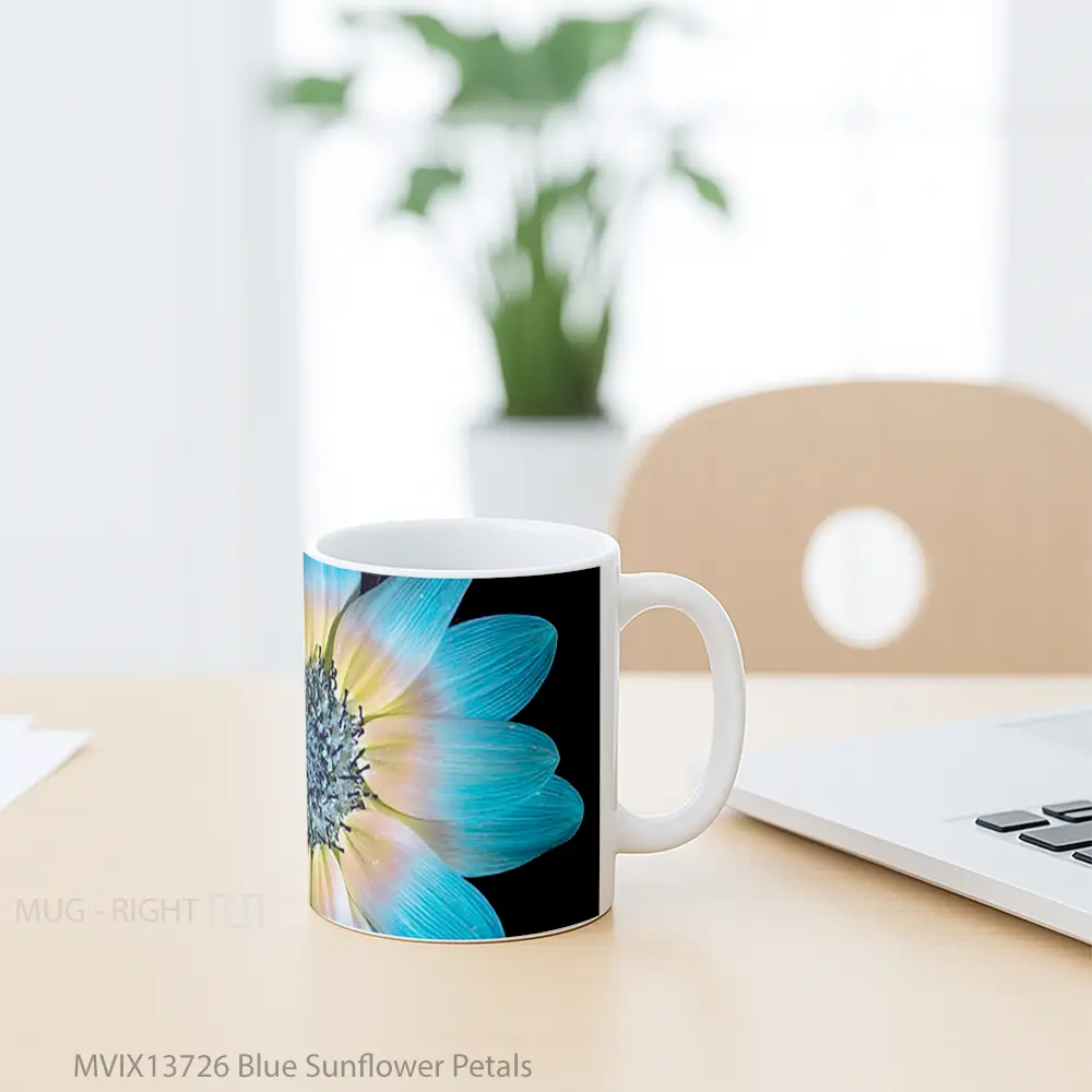 Mug Blue Sunflower Petals Gelas Keramik Unik - All-side / Desain