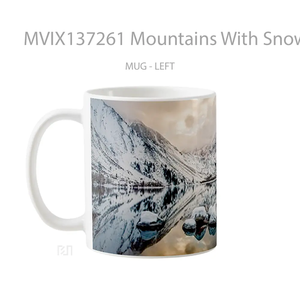 Mug Mountains With Snow In Cloudy Sky Gelas Pemandangan Alam - All-side / Desain