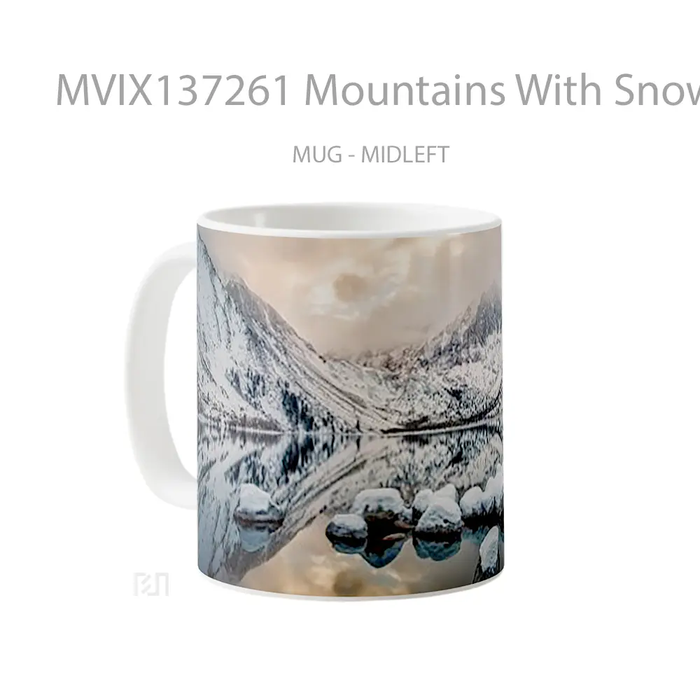 Mug Mountains With Snow In Cloudy Sky Gelas Pemandangan Alam - All-side / Desain