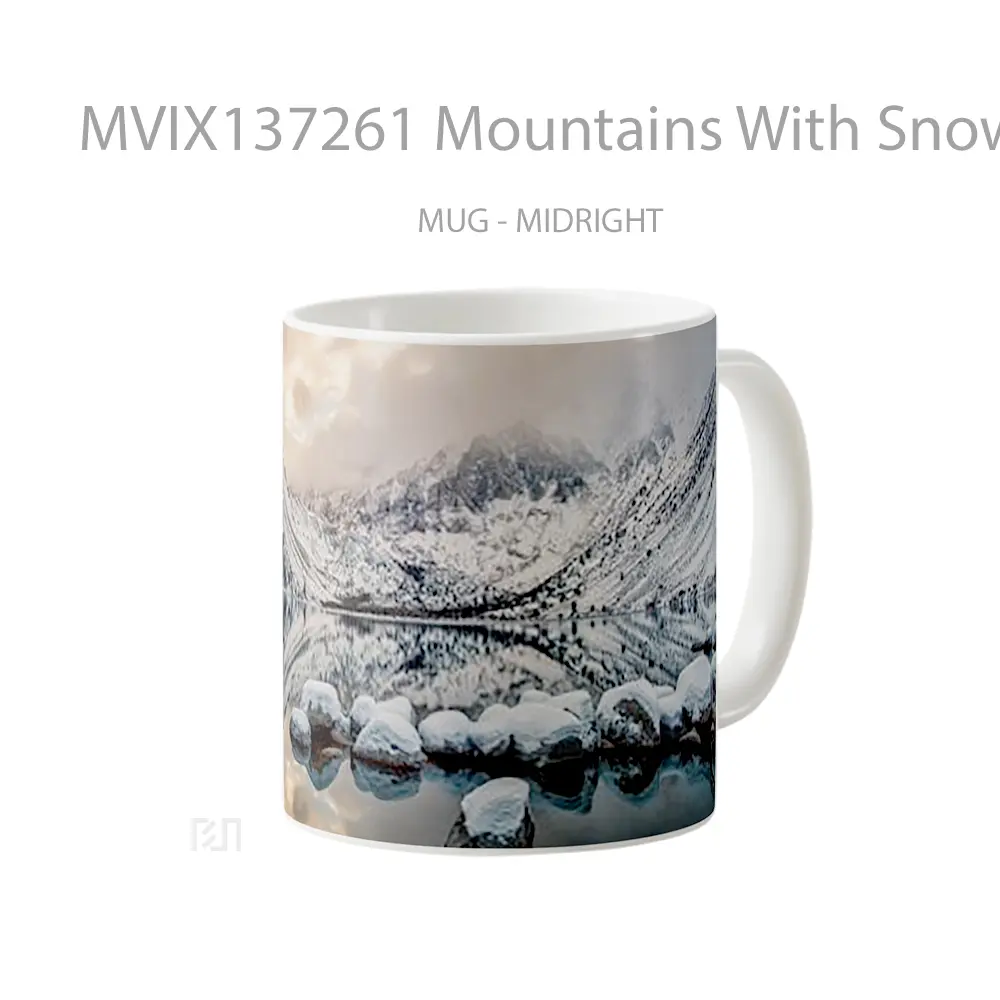Mug Mountains With Snow In Cloudy Sky Gelas Pemandangan Alam - All-side / Desain