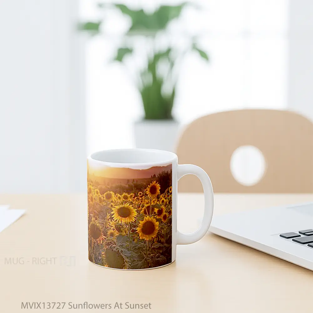 Mug Sunflowers At Sunset Gelas Pemandangan Alam - All-side / Desain