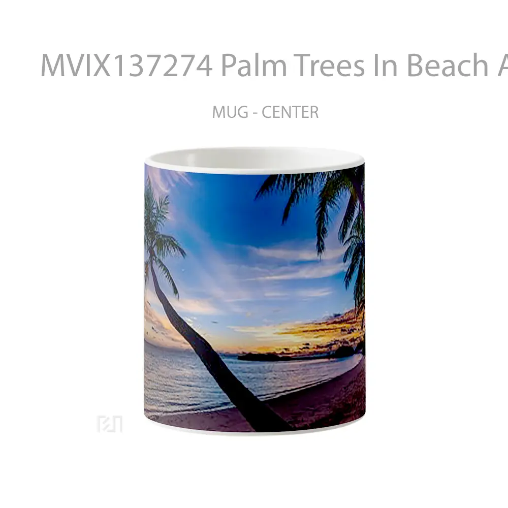 Mug Palm Trees In Beach At Sunset Gelas Pemandangan Alam