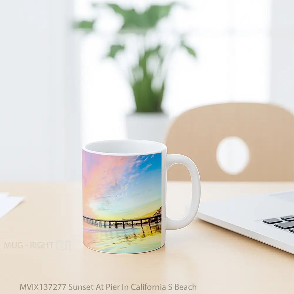 Mug Sunset At Pier In California S Beach Gelas Pemandangan Alam - All-side / Desain