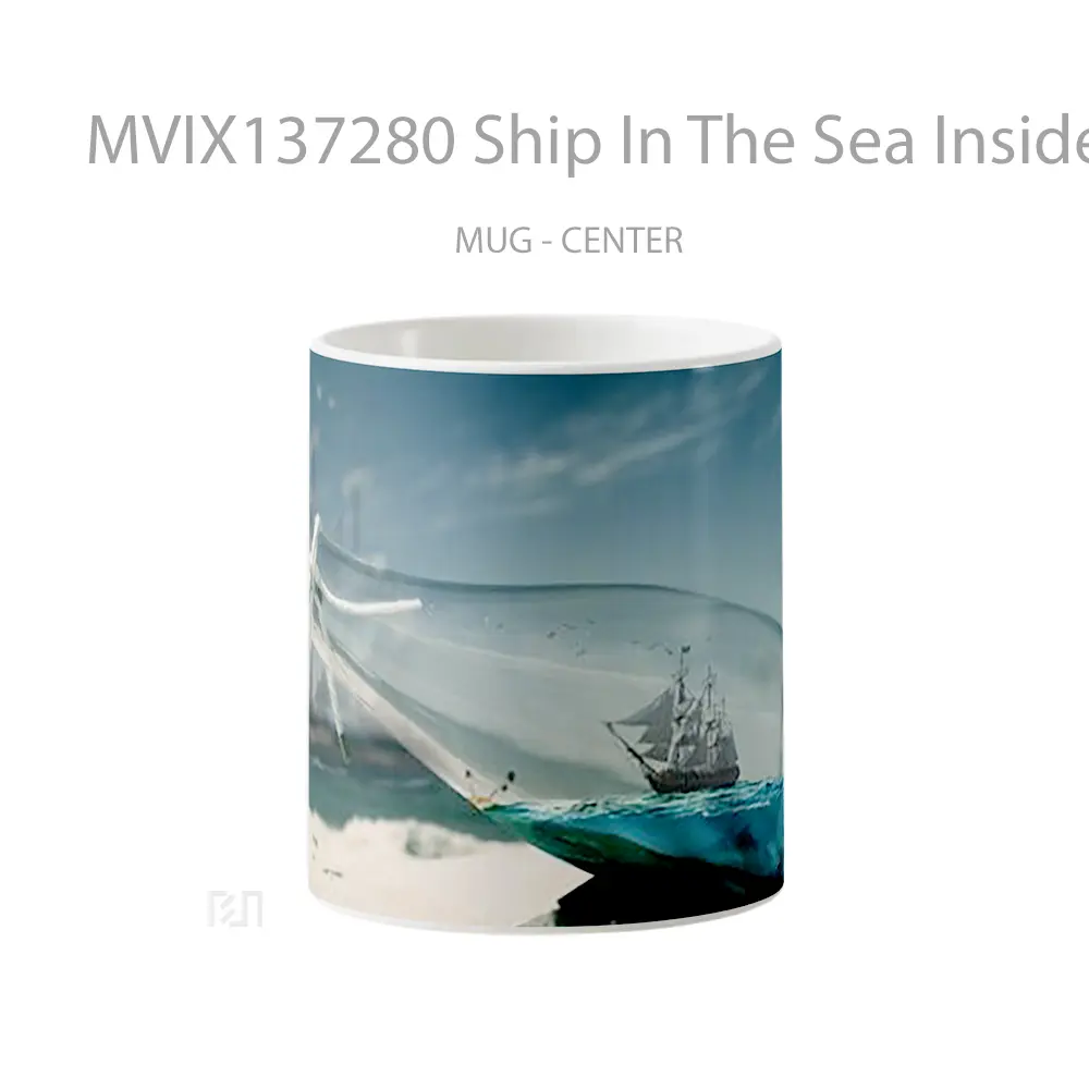 Mug Ship In The Sea Inside A Bottle Gelas Pemandangan Alam