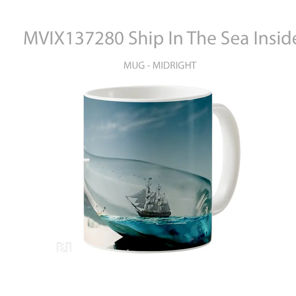 Mug Ship In The Sea Inside A Bottle Gelas Pemandangan Alam - All-side / Desain