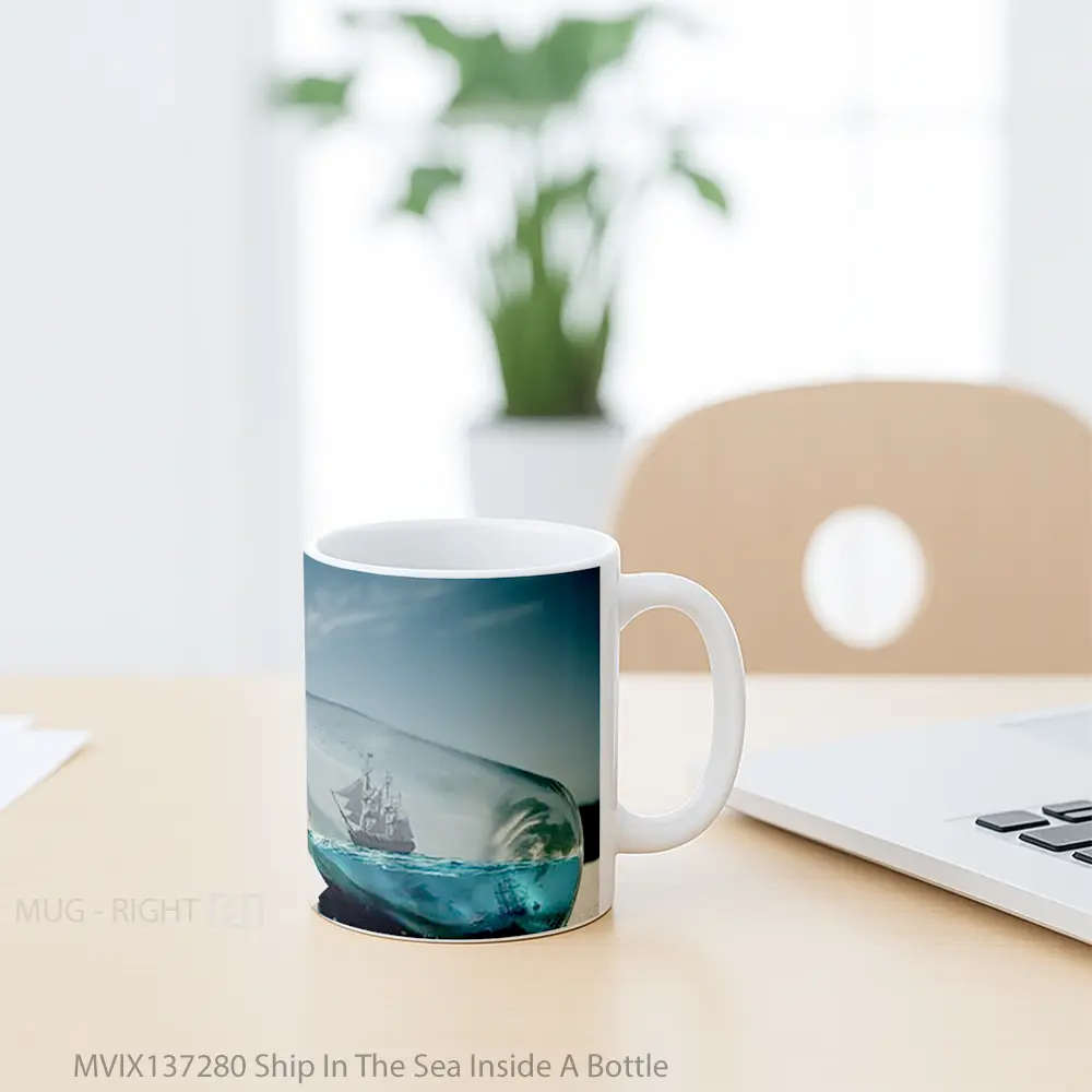 Mug Ship In The Sea Inside A Bottle Gelas Pemandangan Alam - All-side / Desain