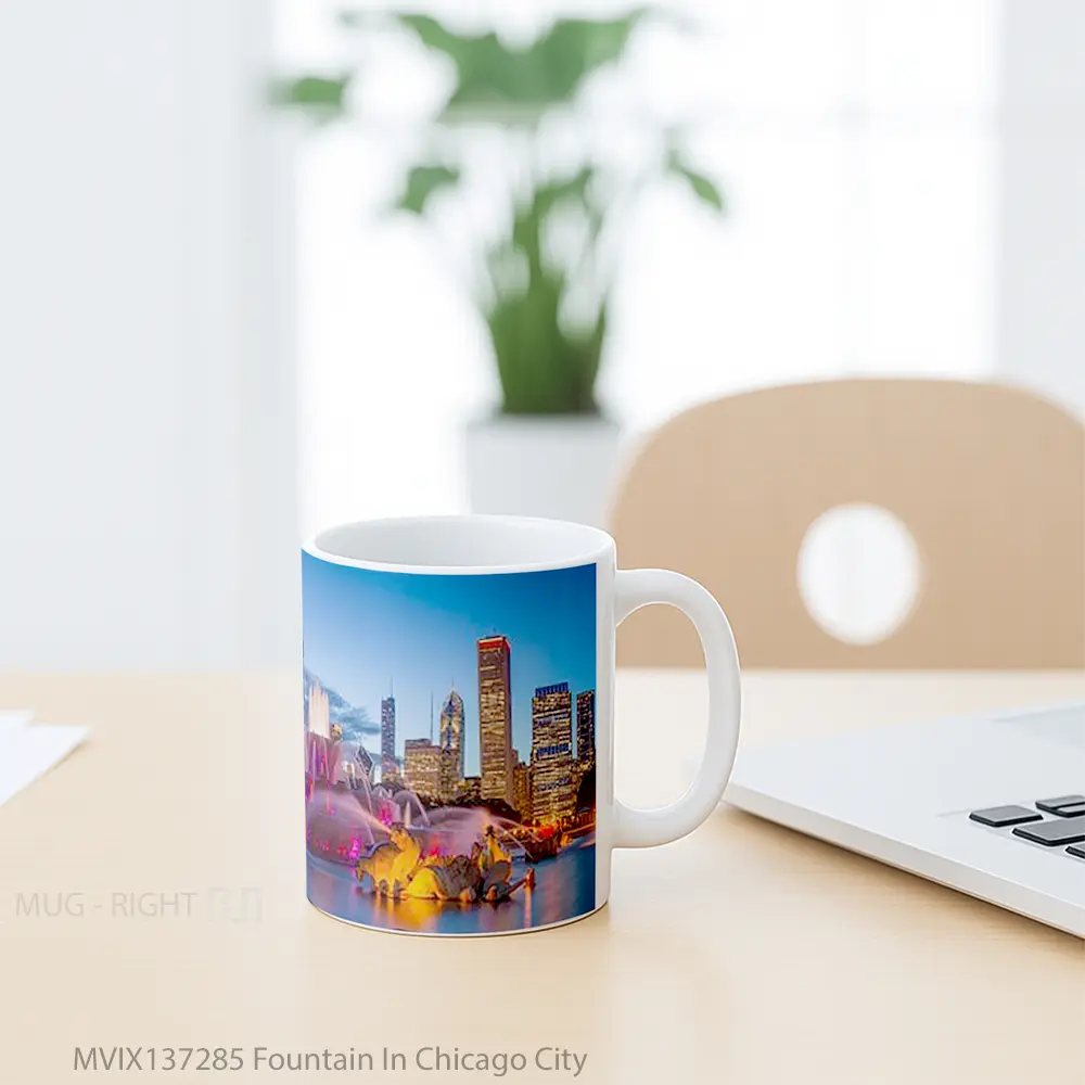 Mug Fountain In Chicago City Gelas Keramik Unik - All-side / Desain
