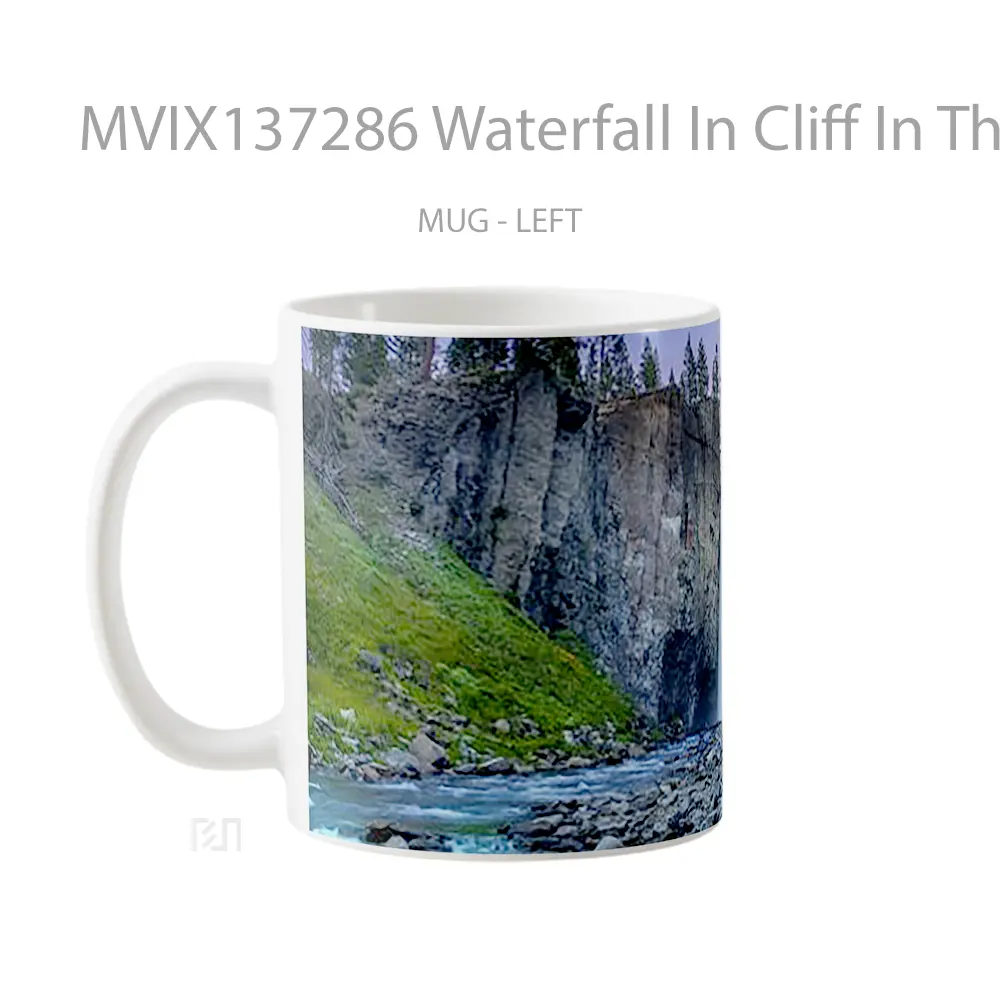 Mug Waterfall In Cliff In The Forest Gelas Pemandangan Alam - All-side / Desain