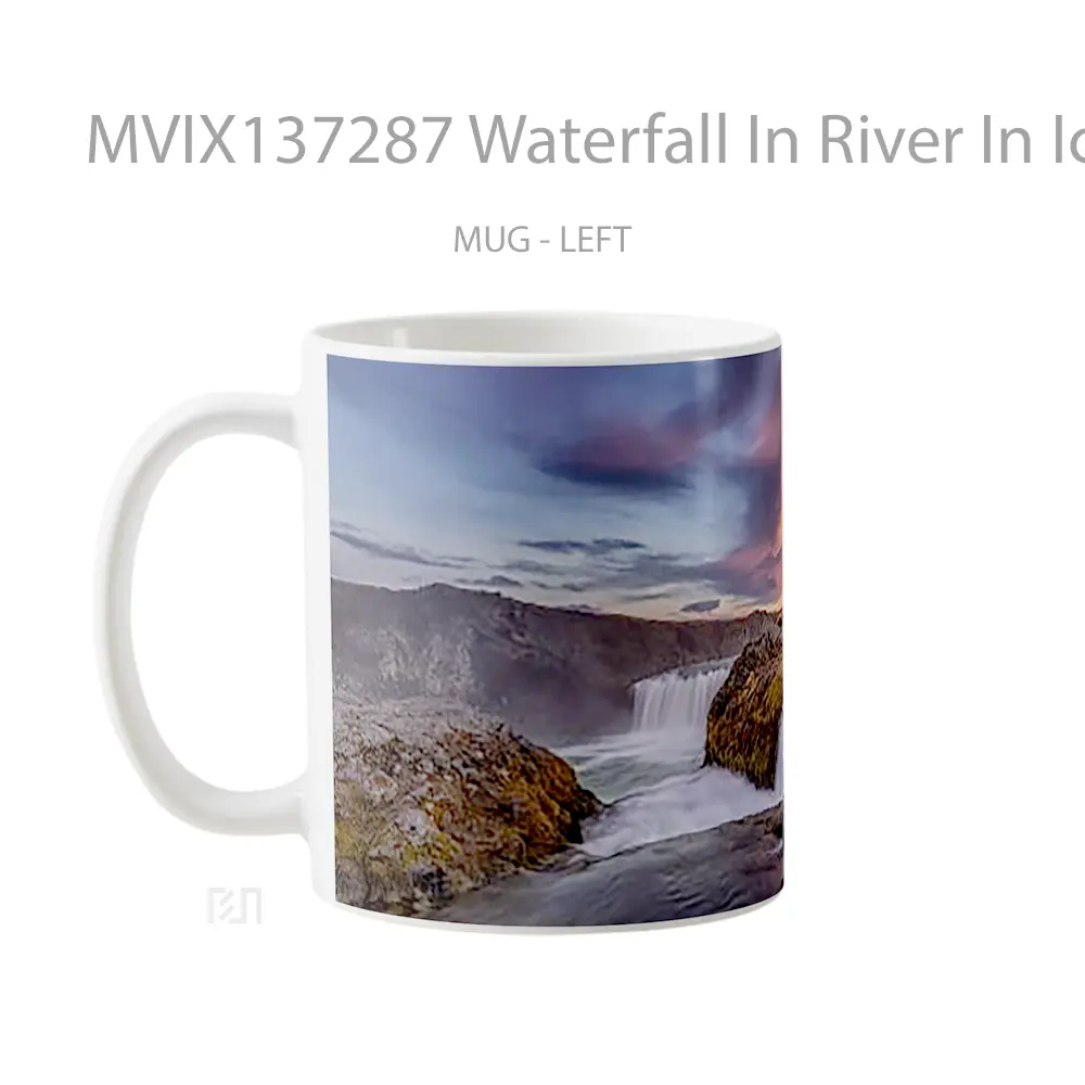 Mug Waterfall In River In Iceland At Sunset Gelas Pemandangan Alam - All-side / Desain