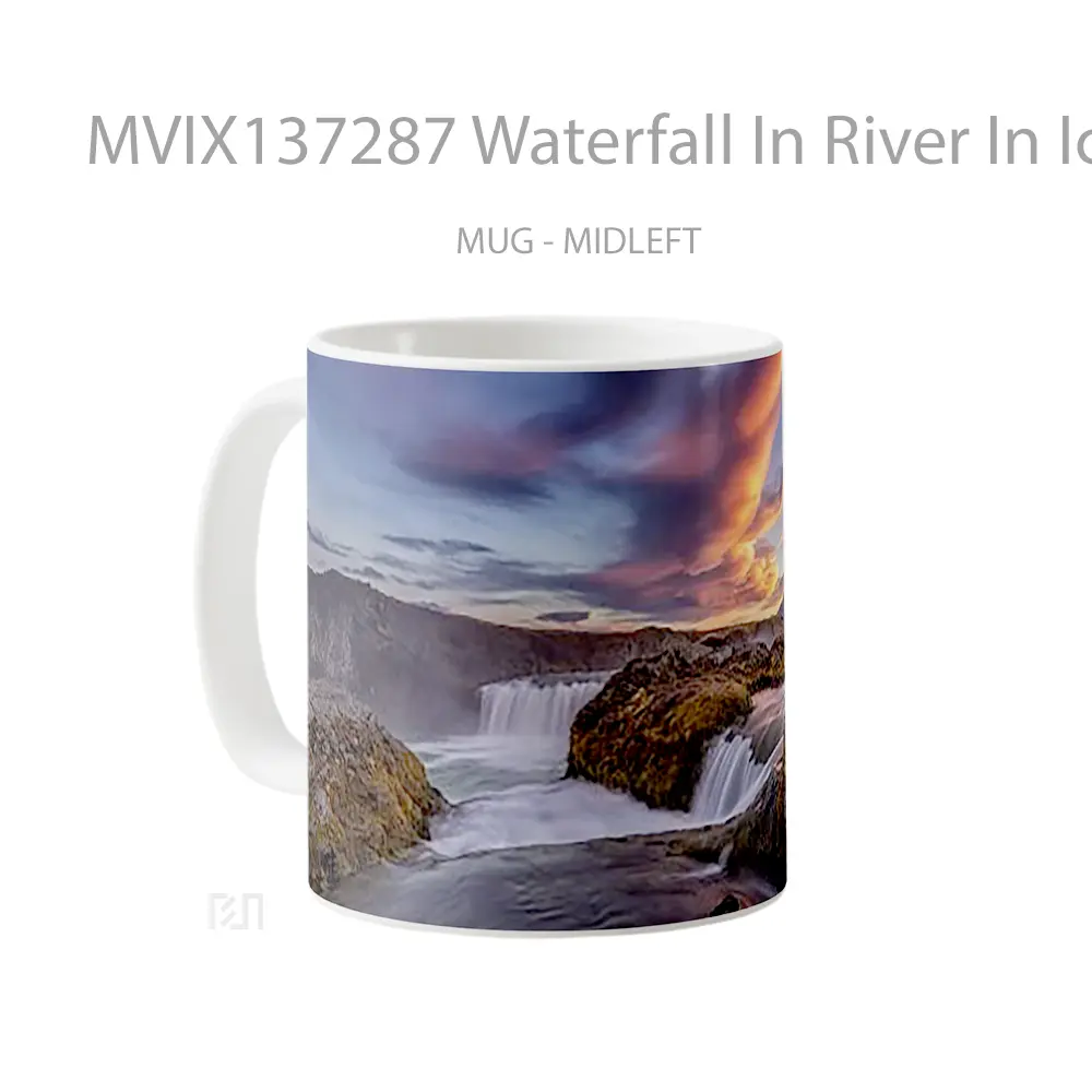 Mug Waterfall In River In Iceland At Sunset Gelas Pemandangan Alam - All-side / Desain