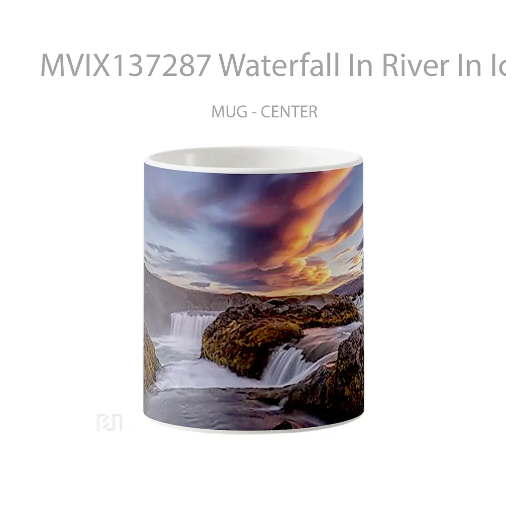 Mug Waterfall In River In Iceland At Sunset Gelas Pemandangan Alam