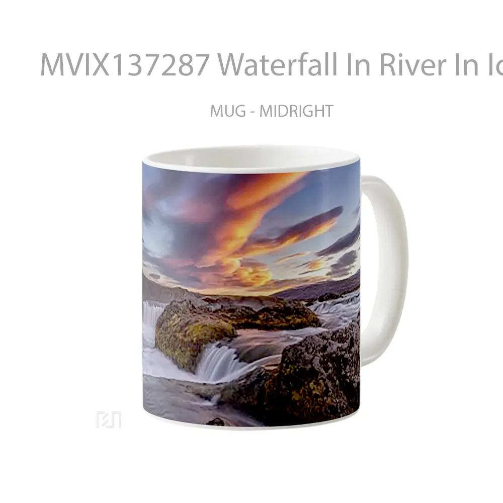 Mug Waterfall In River In Iceland At Sunset Gelas Pemandangan Alam - All-side / Desain