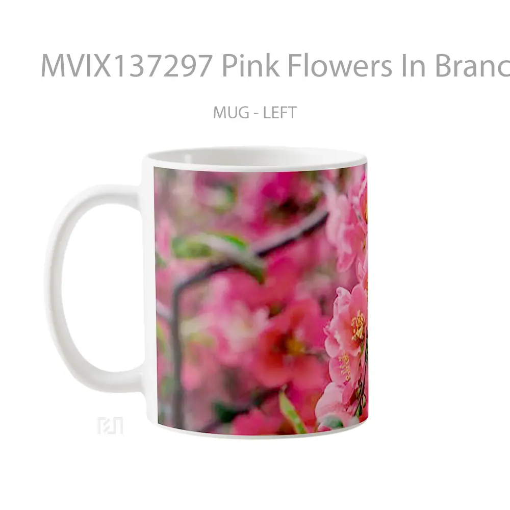 Mug Pink Flowers In Branch Gelas Pemandangan Alam - All-side / Desain