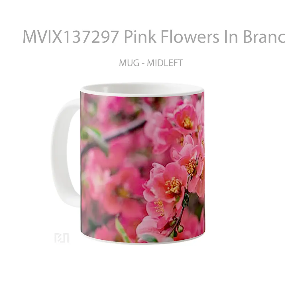 Mug Pink Flowers In Branch Gelas Pemandangan Alam - All-side / Desain